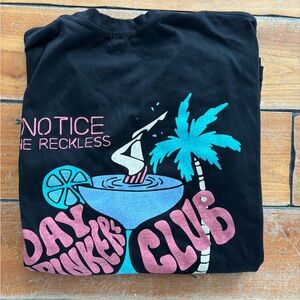 Day Drinkers Club Graphic Tee - Black with Pink & Teal Print